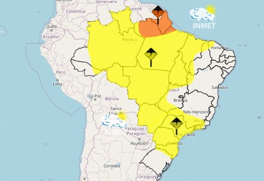 Chuvas intensas e tempestades previstas em grande parte do Brasil neste domingo