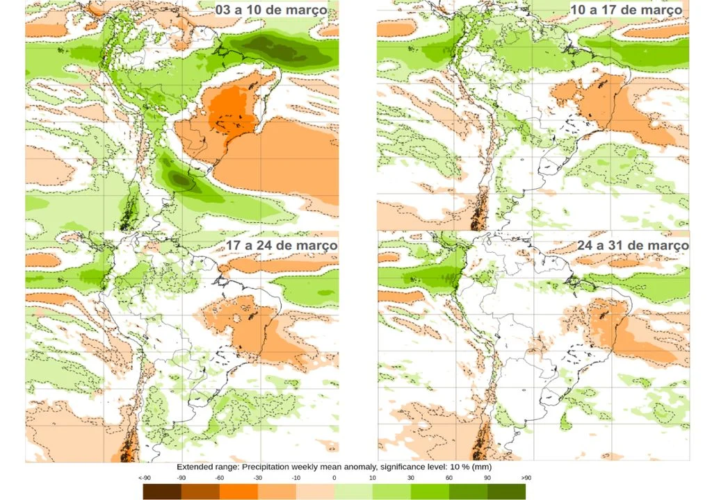 Calor Extremo e Chuvas Abaixo da Média Marcam a Previsão do Tempo em Março 2025
